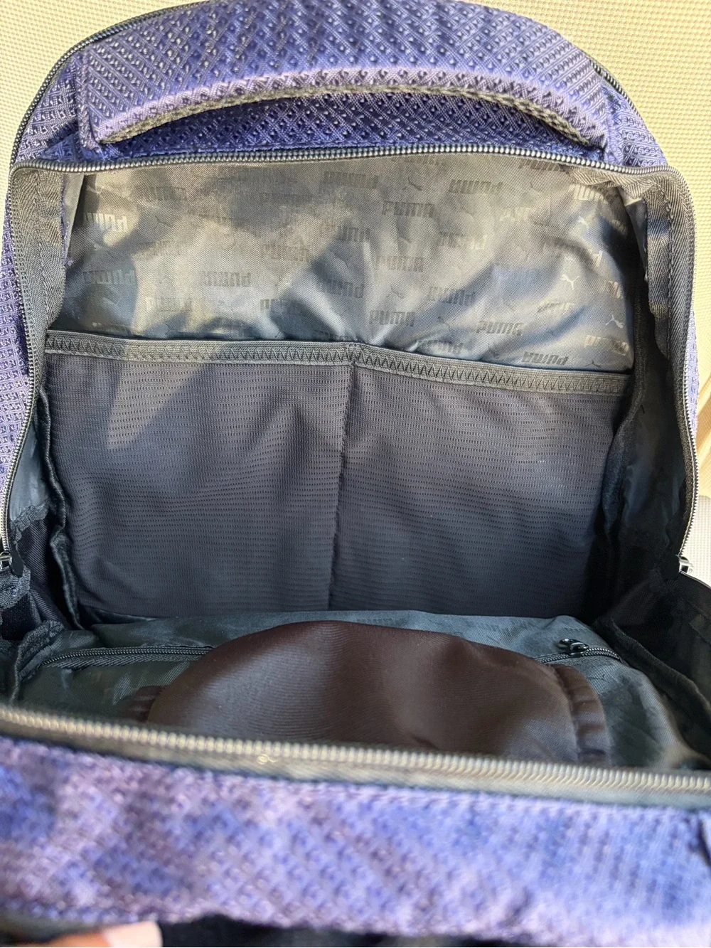 Puma Purple and Black Sports Backpack with White Logo
